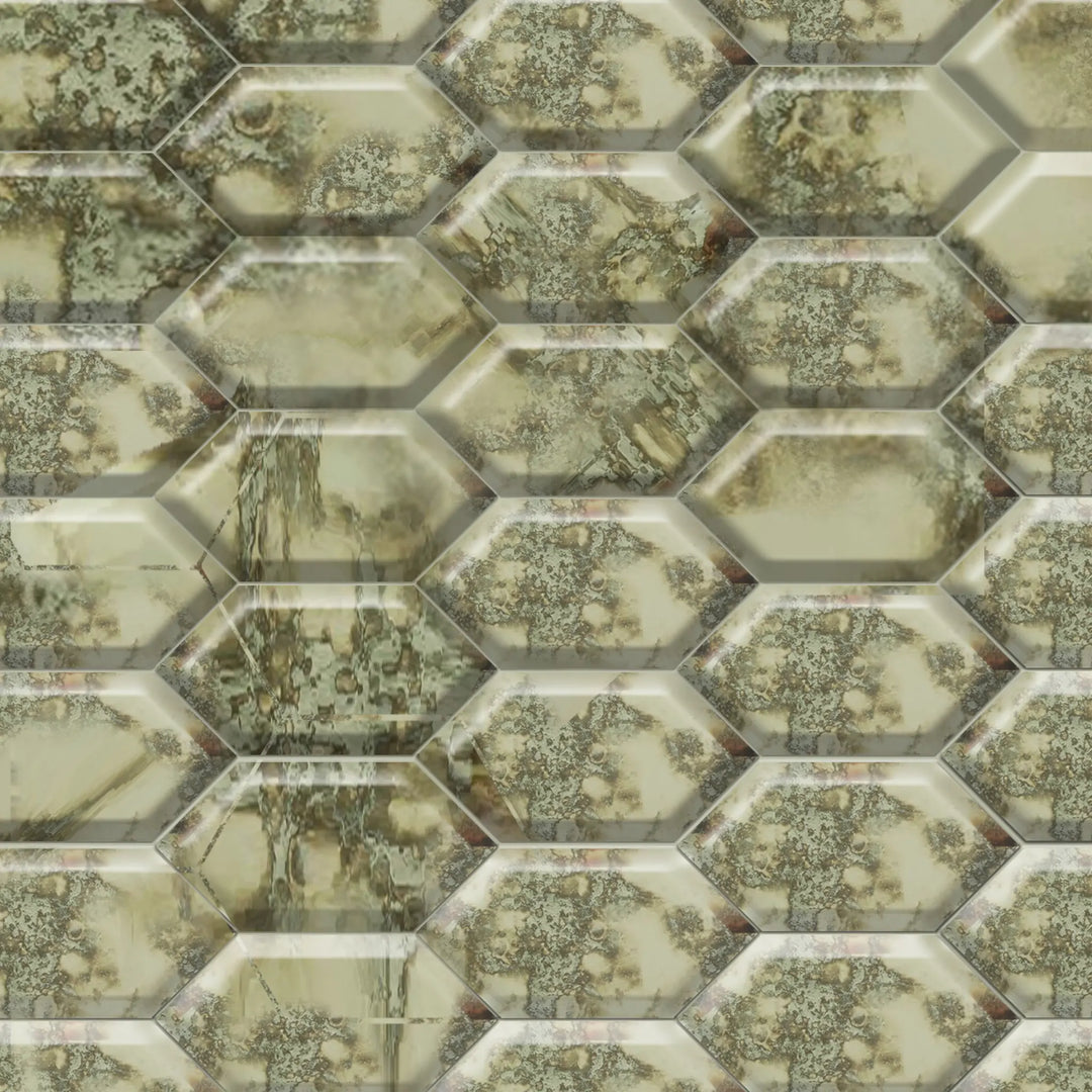 Stretched Hexagon Antique Mirror 4-in x 8-in Glass Mosaic Wall Tile (0.22-sq. ft/ Piece)