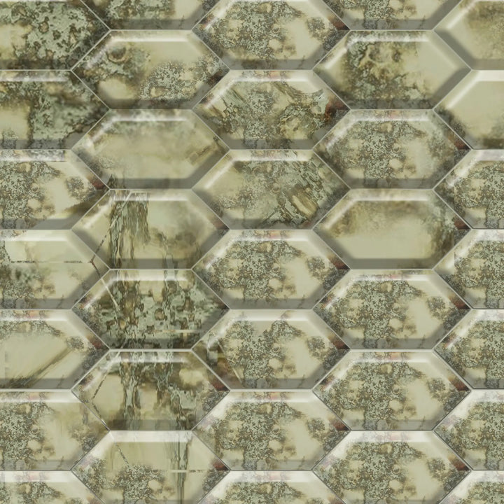 Stretched Hexagon Antique Mirror 4-in x 8-in Glass Mosaic Wall Tile (0.22-sq. ft/ Piece)