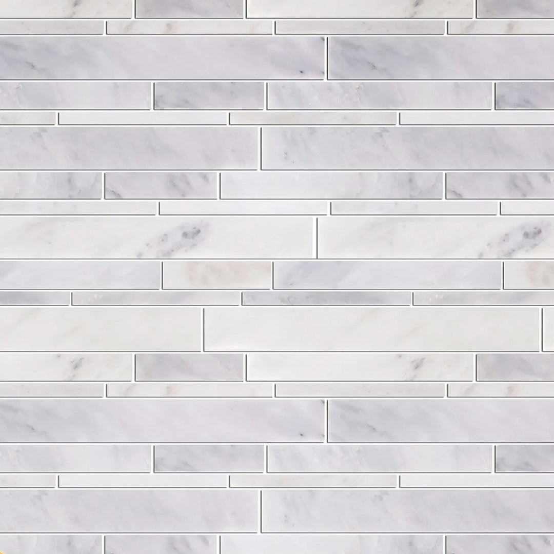 Oriental White Random Strip Polished Marble Mosaic Wall Tile - Sample (Product Shown is Full Size)