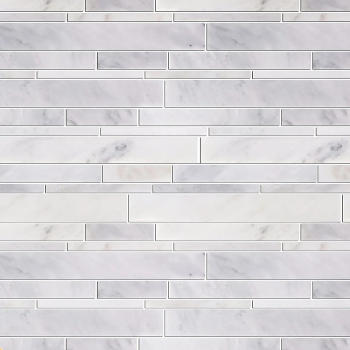 Oriental White Random Strip Polished Marble Mosaic Wall Tile - Sample (Product Shown is Full Size)