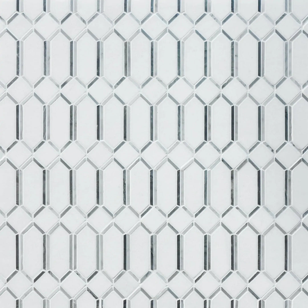 Elongated Hexagon Diamond White & Gray  Marble Mosaic  Wall Tile - Sample (Product Shown is Full Size)