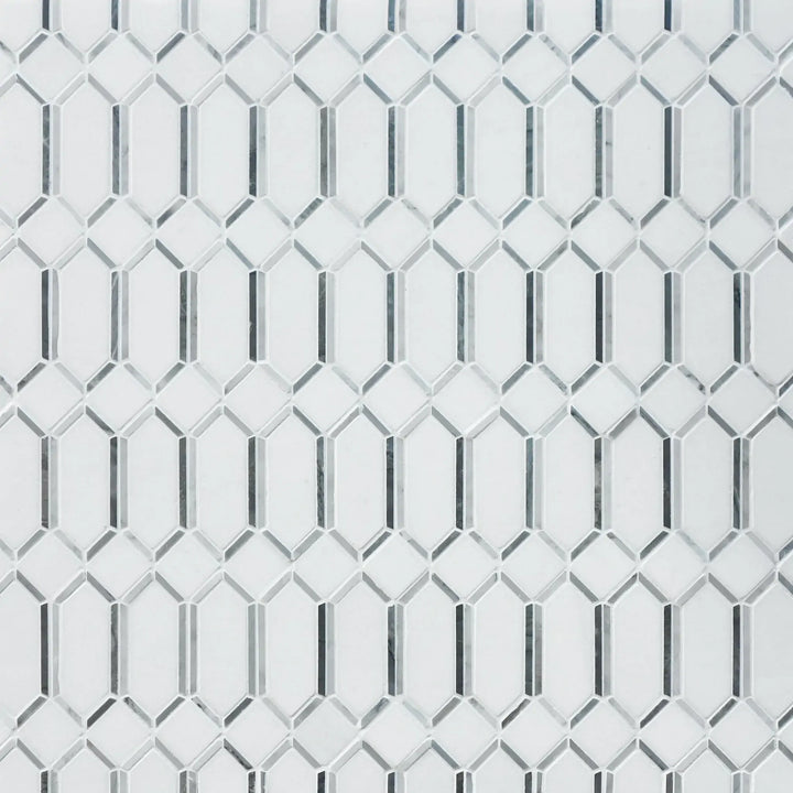 Elongated Hexagon Diamond White & Gray  Marble Mosaic  Wall Tile - Sample (Product Shown is Full Size)