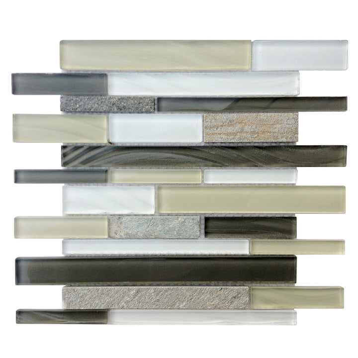 Stone & Glass Mixed Color Random Strip 12-in x 12-in Glass Mosaic Wall Tile(1-sq. ft/ Piece)