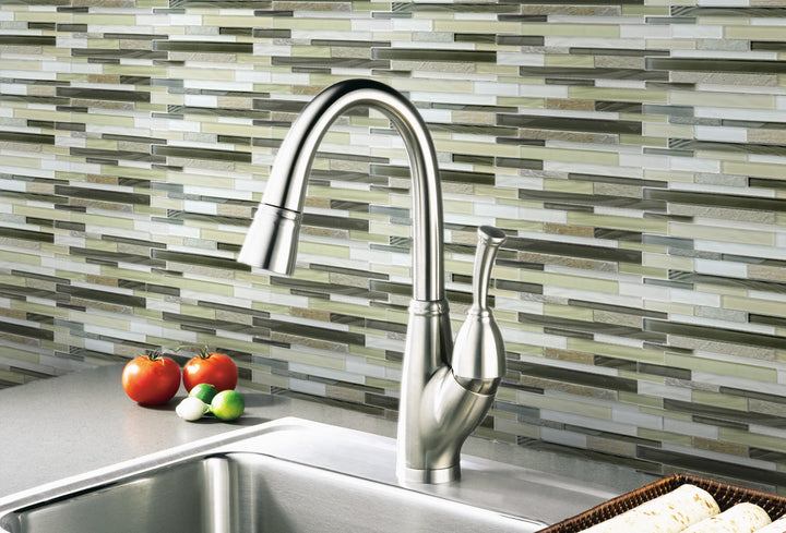 Stone & Glass Mixed Color Random Strip 12-in x 12-in Glass Mosaic Wall Tile(1-sq. ft/ Piece)