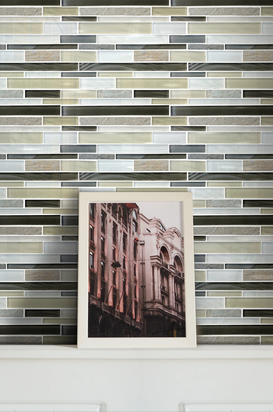 Stone & Glass Mixed Color Random Strip 12-in x 12-in Glass Mosaic Wall Tile(1-sq. ft/ Piece)