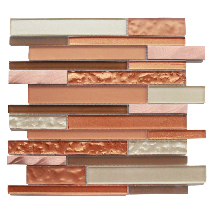 Single 12x12 inch Sunset Ridge Glass Mosaic Wall Tile – vibrant glass mosaic tile with sunset-inspired colors, 1 sq. ft per piece.