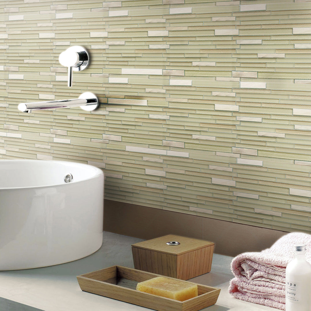 Glass & Metal Mix Random Strip 12-in x 12-in Glass Mosaic Wall Tile(1-sq. ft/ Piece)