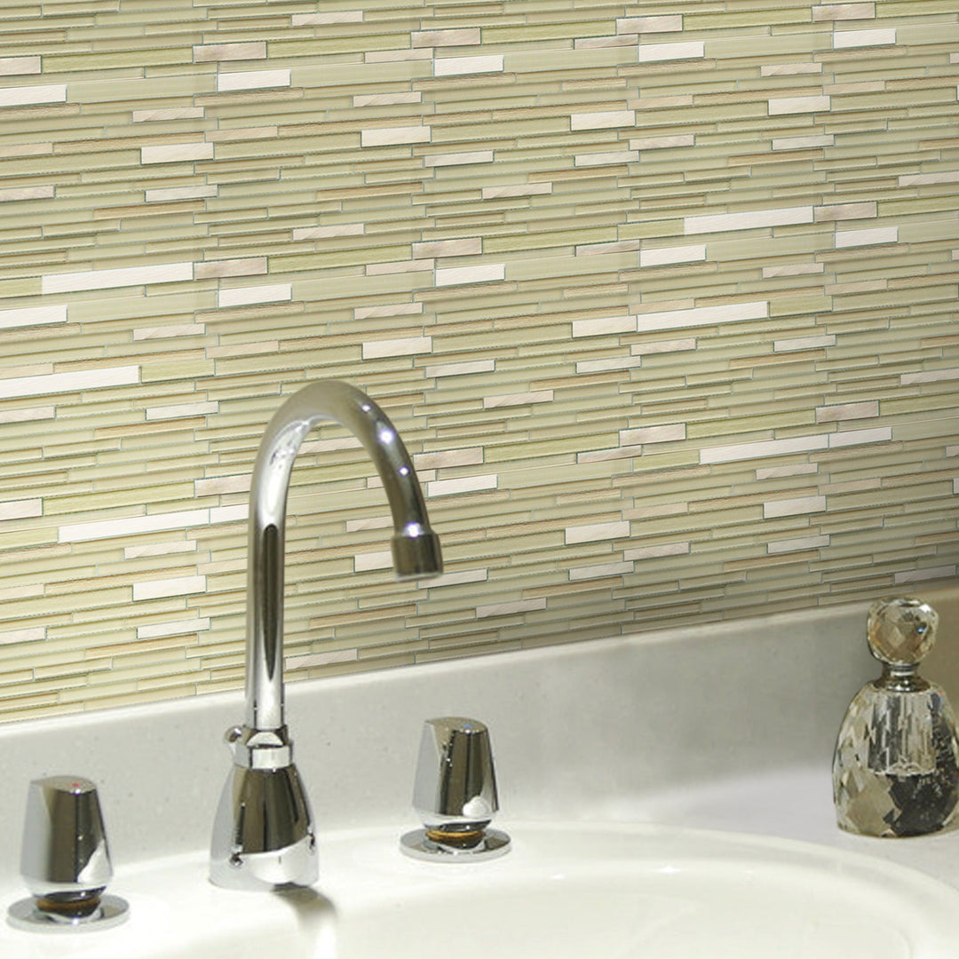Glass & Metal Mix Random Strip 12-in x 12-in Glass Mosaic Wall Tile(1-sq. ft/ Piece)