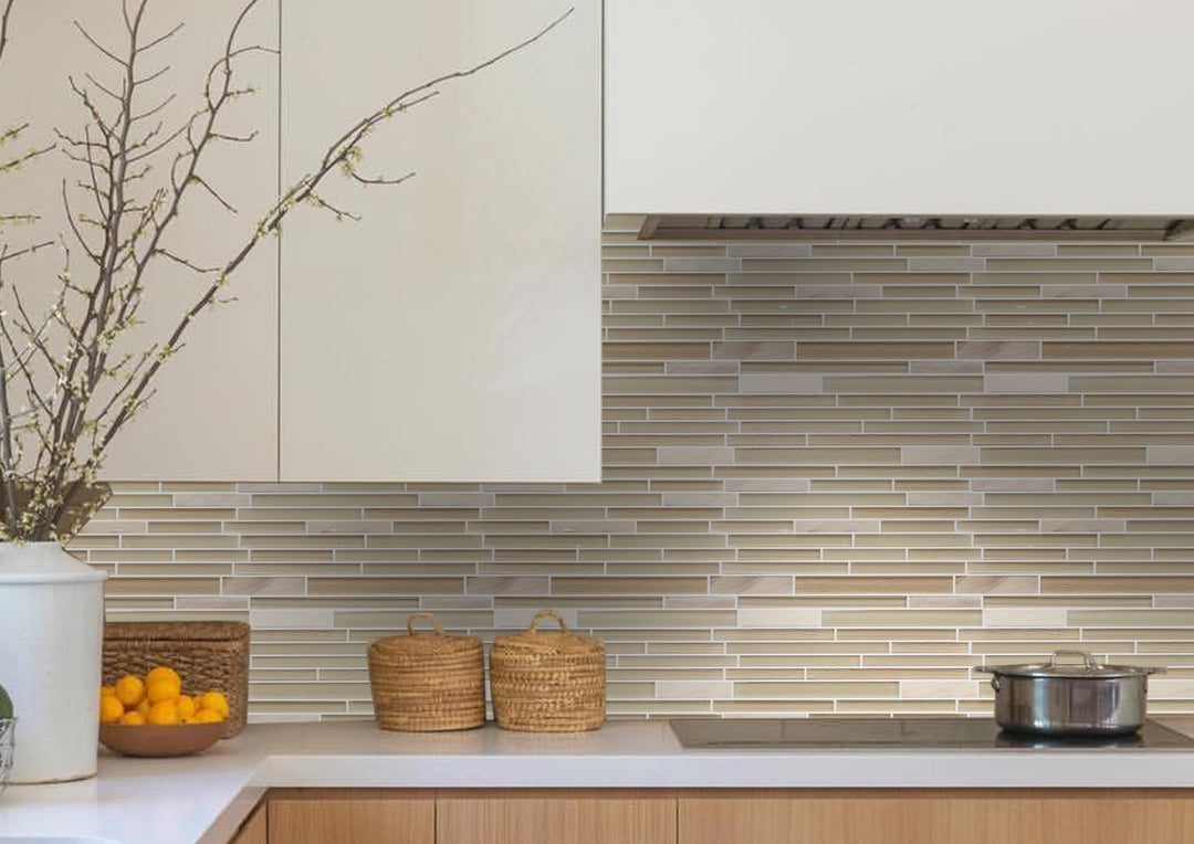 Glass & Metal Mix Random Strip 12-in x 12-in Glass Mosaic Wall Tile(1-sq. ft/ Piece)