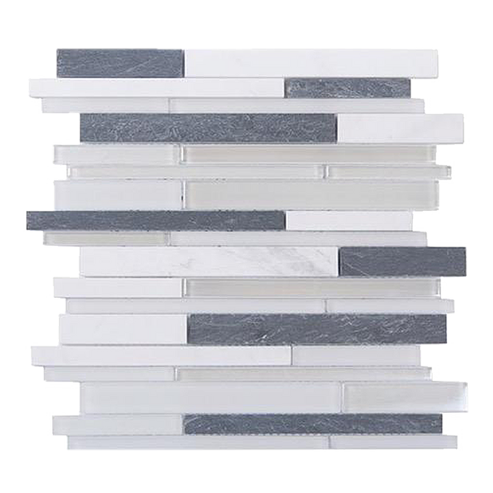 Iron Staircase Marble Slate & Glass Random Strips 12-in x 12-in Glass Mosaic Wall Tile(1-sq. ft/ Piece)