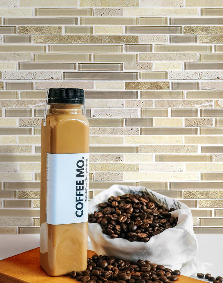 Sandy Dune Marble & Glass Random Strip 12-in x 12-in Glass Mosaic Wall Tile(1-sq. ft/ Piece)