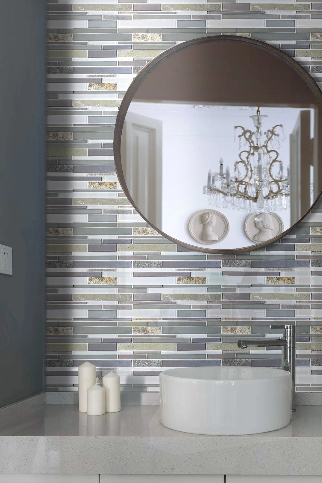 Modesto Quartzet & Glass Mix Random Strip 12-in x 13-in Glass Mosaic Wall Tile(1.05-sq. ft/ Piece)
