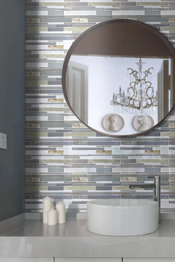 Modesto Quartzet & Glass Mix Random Strip 12-in x 13-in Glass Mosaic Wall Tile(1.05-sq. ft/ Piece)