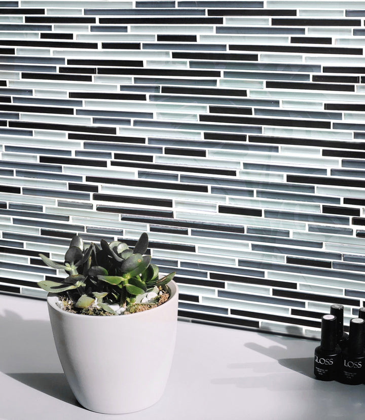 Gray Shadow Random Thin Strip 12-in x 12-in Glass Mosaic Wall Tile(1-sq. ft/ Piece)