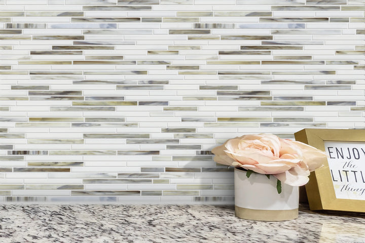 Silver Weave Random Strip Glass Mix 12-in x 12-in Glass Mosaic Wall Tile(1-sq. ft/ Piece)