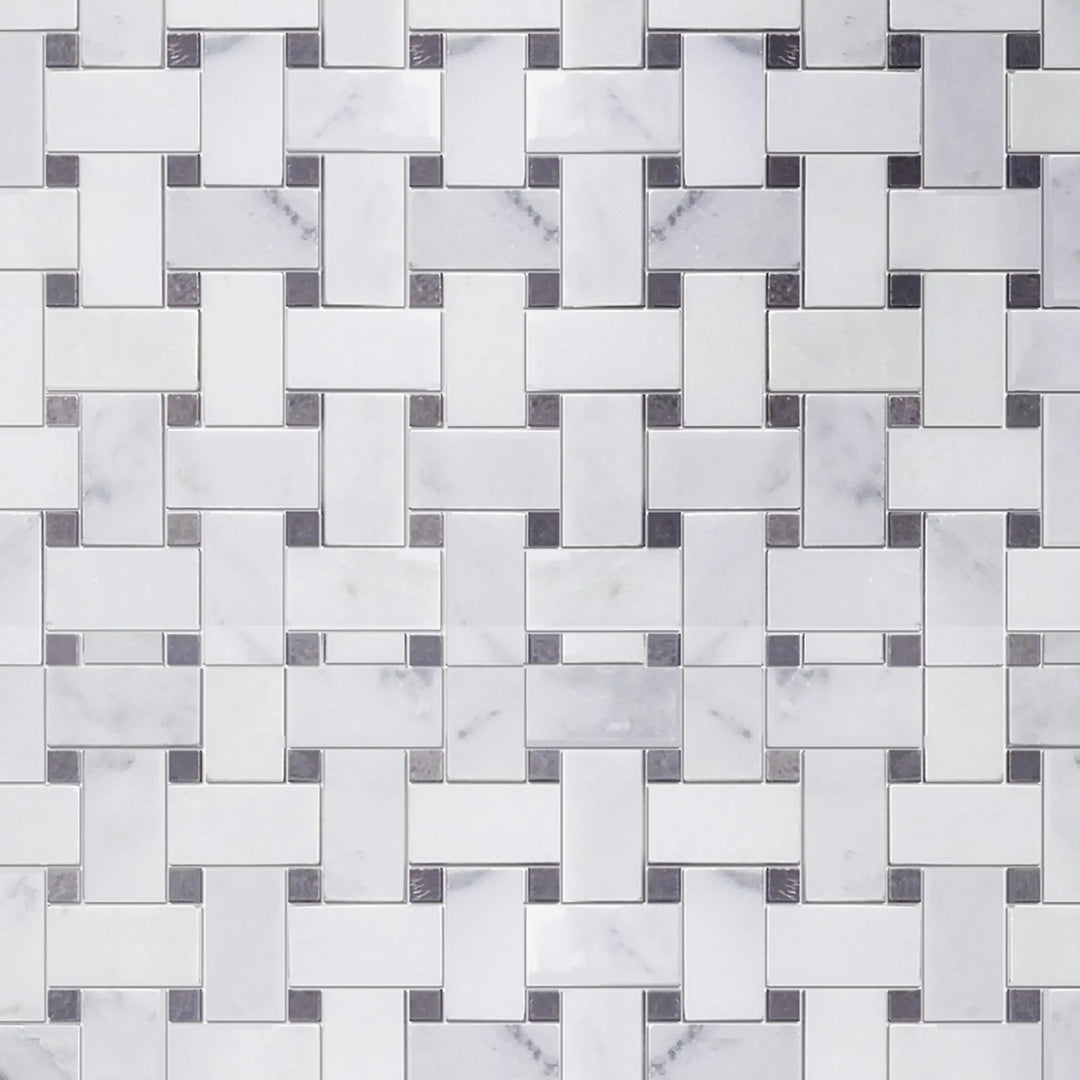 Oriental White + Gray Lady Polished Basketweave Marble Mosaic Floor and Wall Tile - Sample (Product Shown is Full Size)