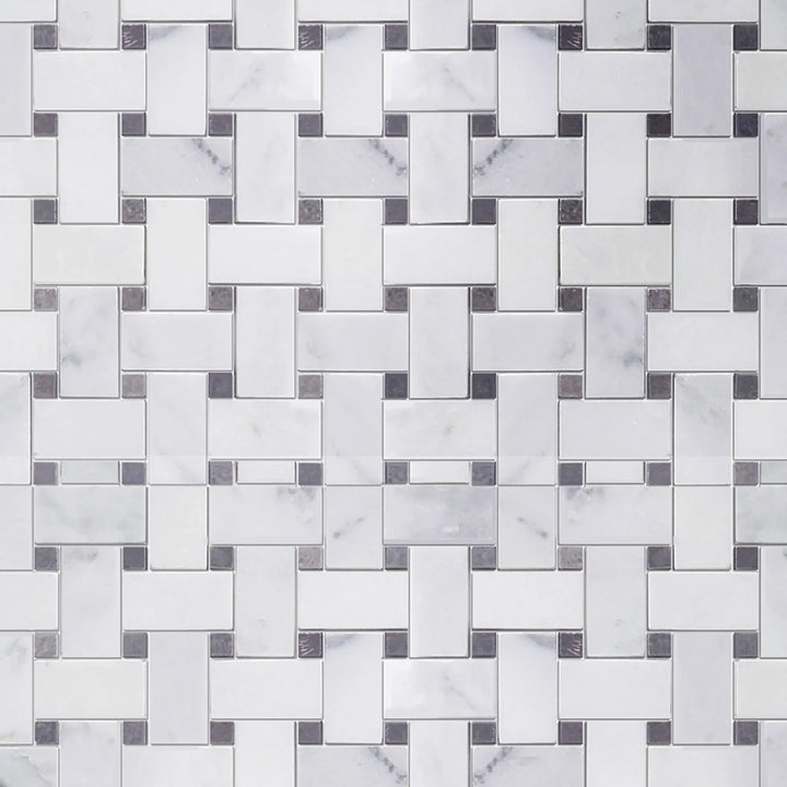 Oriental White + Gray Lady Polished Basketweave Marble Mosaic Floor and Wall Tile - Sample (Product Shown is Full Size)
