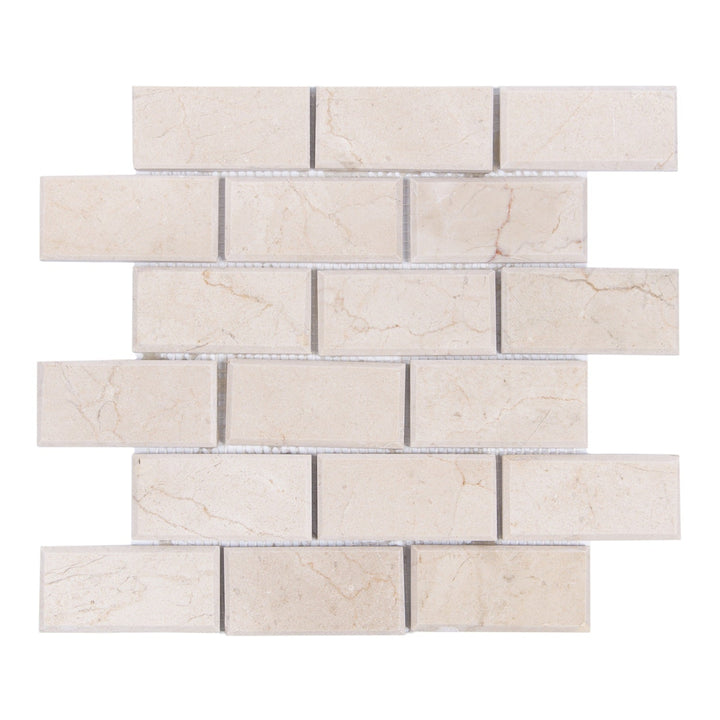 Cream Marfil Bevel Brick 12-in x 12-in Polished Marble Mosaic Wall Tile(1-sq. ft/ Piece)