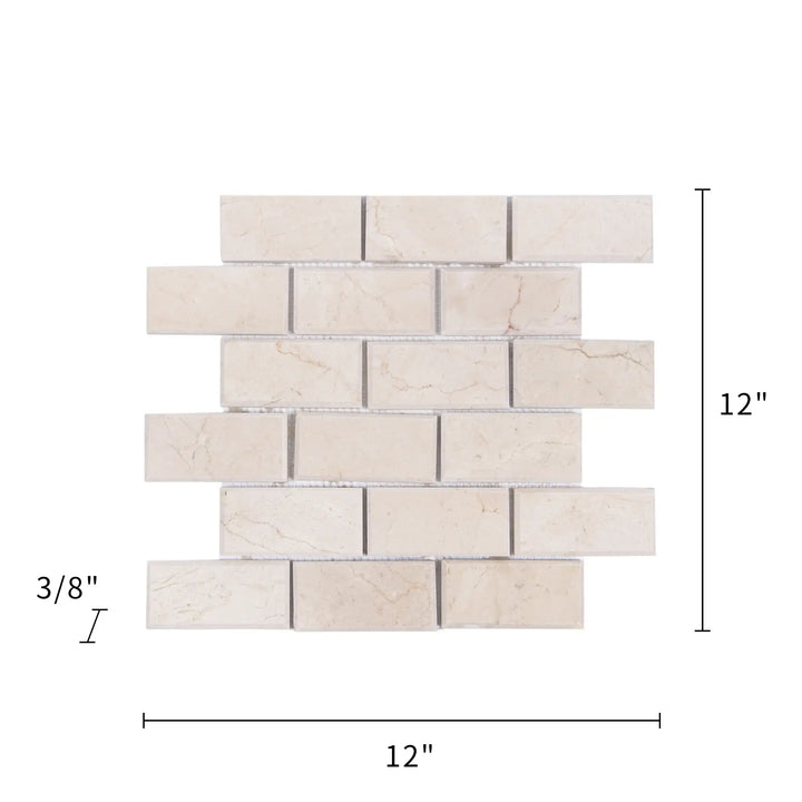 Cream Marfil Bevel Brick 12-in x 12-in Polished Marble Mosaic Wall Tile(1-sq. ft/ Piece)