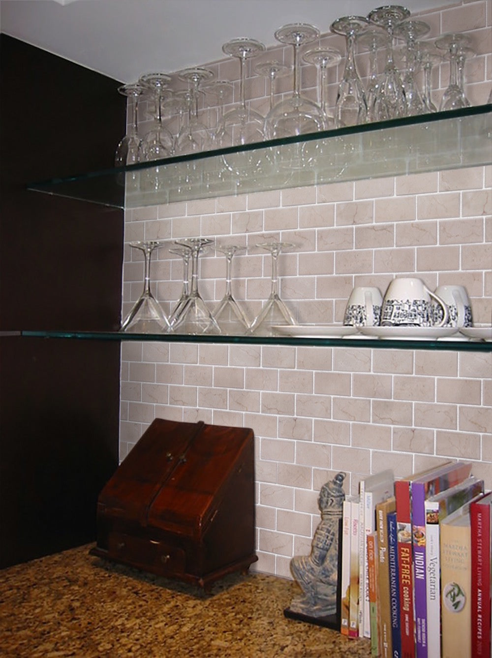 Cream Marfil Bevel Brick 12-in x 12-in Polished Marble Mosaic Wall Tile(1-sq. ft/ Piece)