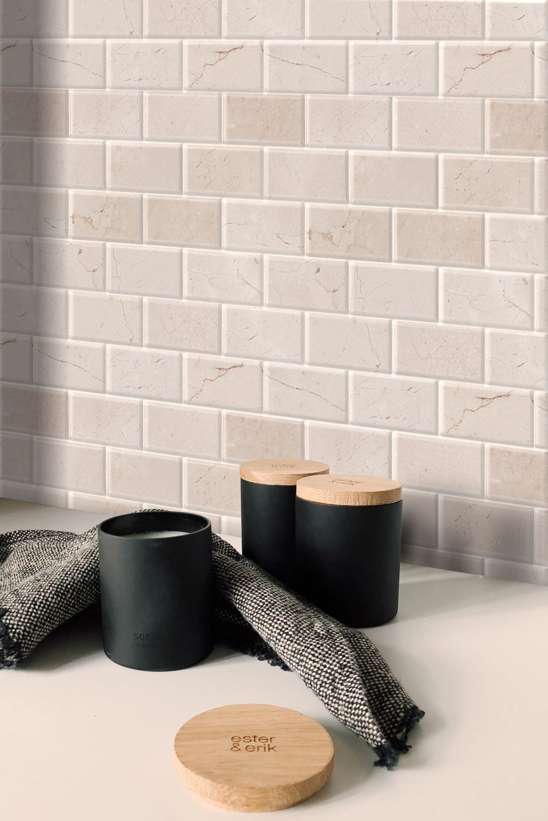 Cream Marfil Bevel Brick 12-in x 12-in Polished Marble Mosaic Wall Tile(1-sq. ft/ Piece)