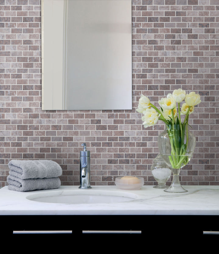 Gray Cloud Polished Marble Mosaic Wall Tile - Sample (Product Shown is Full Size)