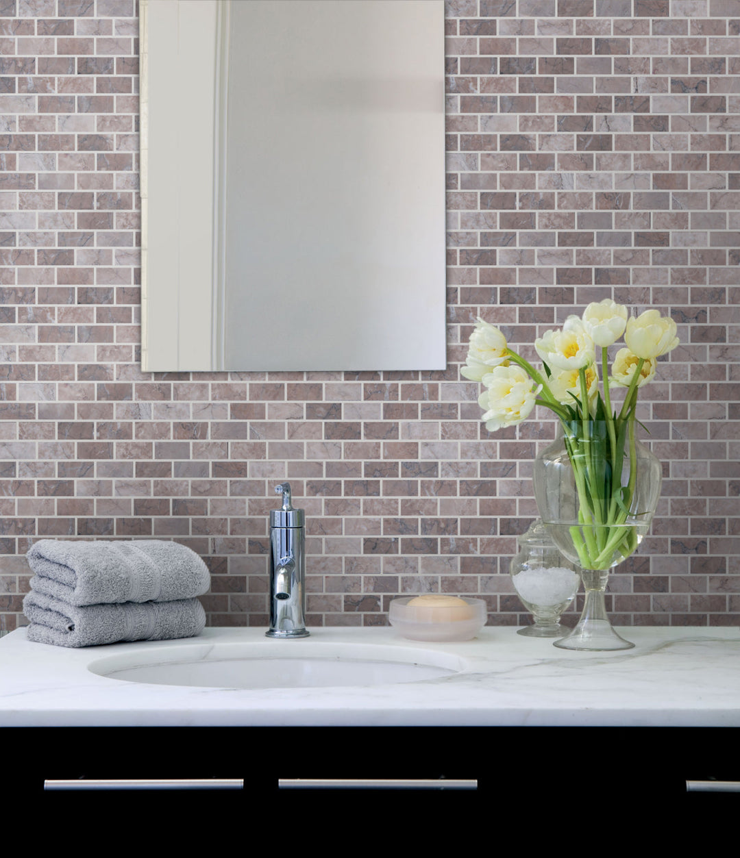 Gray Cloud 12-in x 11-in Polished Marble Mosaic Wall Tile(0.92-sq. ft/ Piece)