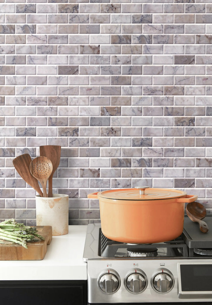 Gray Cloud Polished Marble Mosaic Wall Tile - Sample (Product Shown is Full Size)