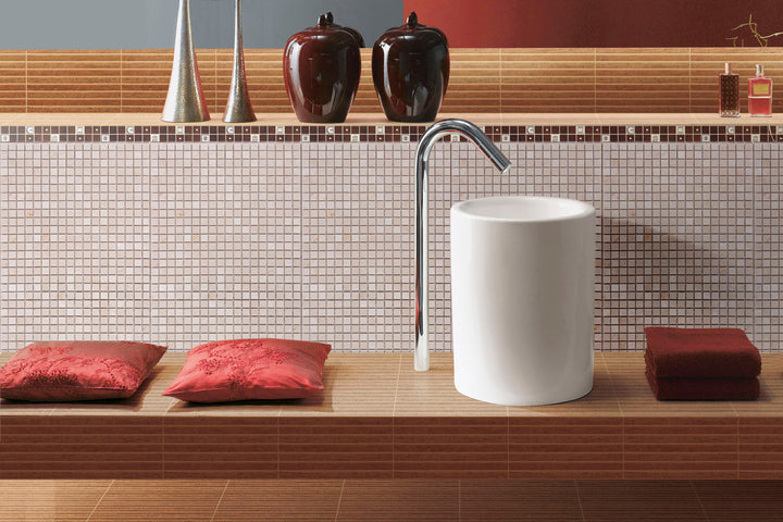 Cream Marfil 12-in x 12-in Polished Mosaic Floor and Wall Tile(1-sq. ft/ Piece)