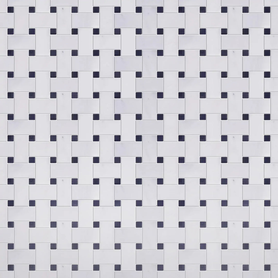 Oriental White + Pure Black Polished Basketweave Marble Mosaic Floor and Wall Tile - Sample (Product Shown is Full Size)