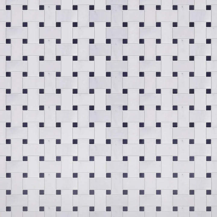 Oriental White + Pure Black Polished Basketweave Marble Mosaic Floor and Wall Tile - Sample (Product Shown is Full Size)