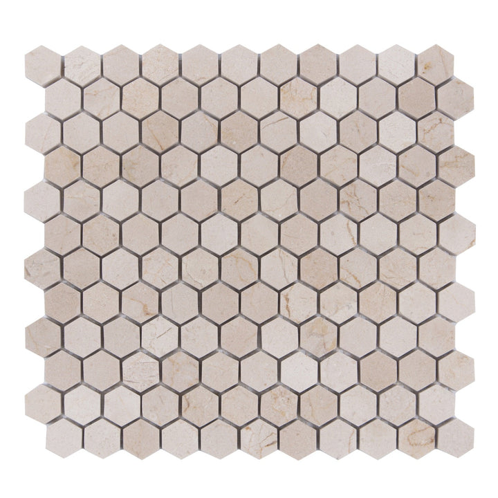 1-in Cream Marfil Hexagon 12-in x 12-in Polished Marble Mosaic Floor and Wall Tile(1-sq. ft/ Piece)