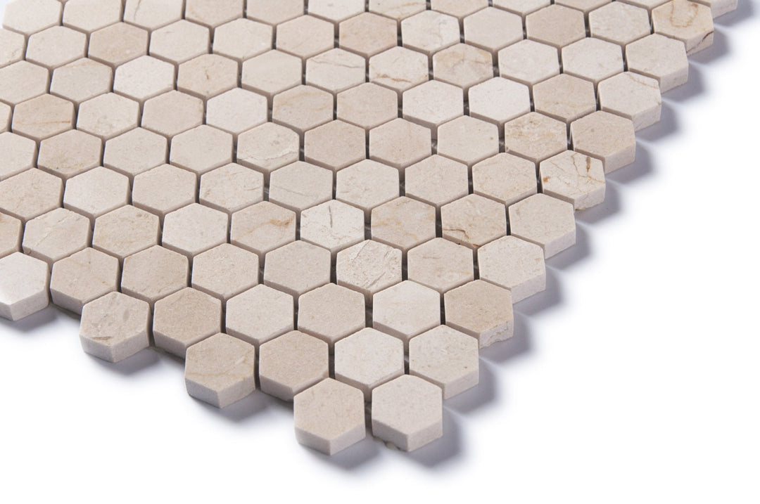 Cream Marfil Hexagon Polished Marble Mosaic Floor and Wall Tile - Sample (Product Shown is Full Size)
