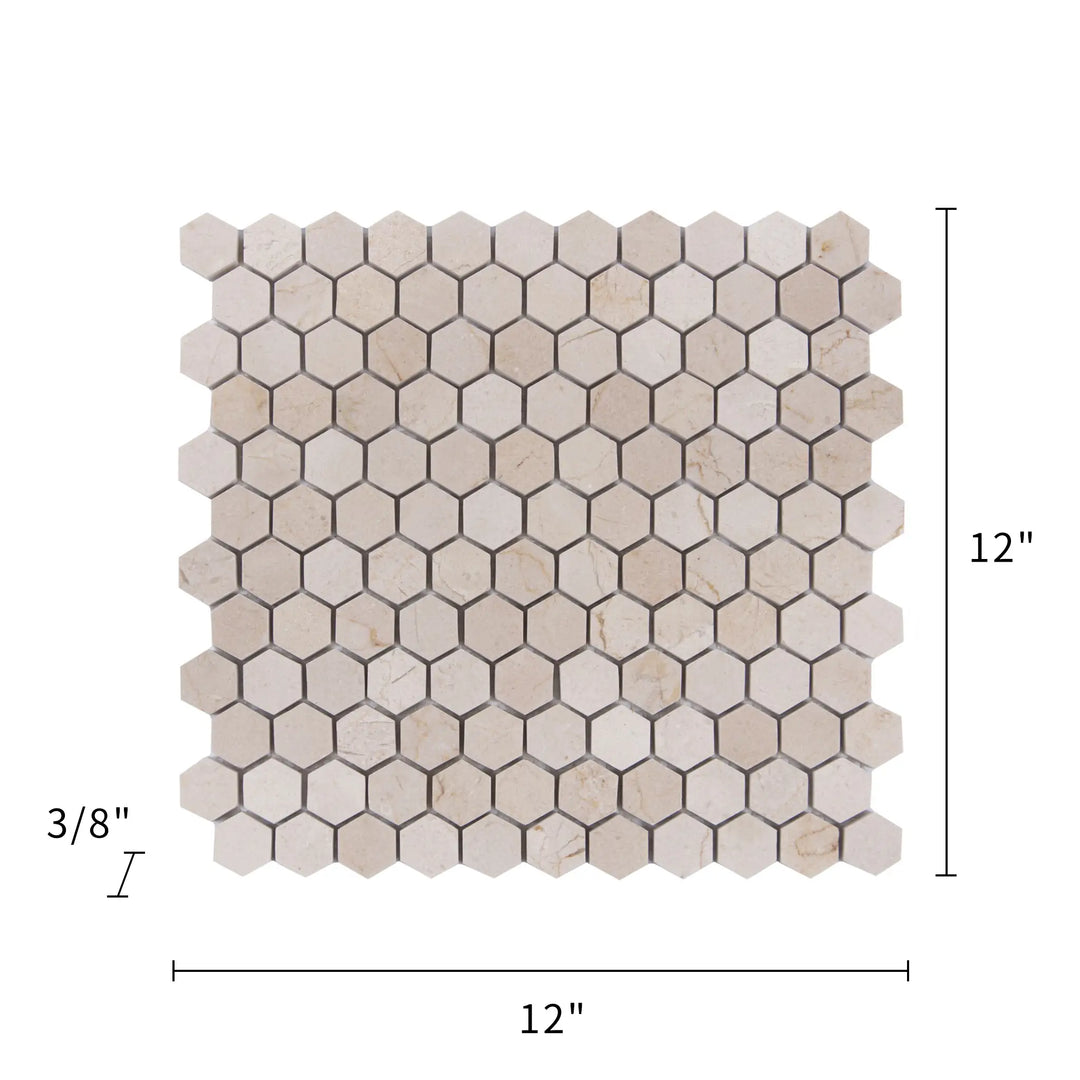 Cream Marfil Hexagon Polished Marble Mosaic Floor and Wall Tile - Sample (Product Shown is Full Size)