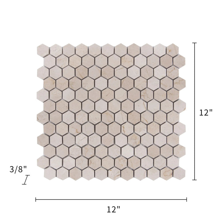 Cream Marfil Hexagon Polished Marble Mosaic Floor and Wall Tile - Sample (Product Shown is Full Size)