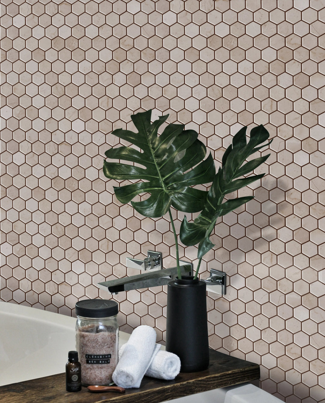 1-in Cream Marfil Hexagon 12-in x 12-in Polished Marble Mosaic Floor and Wall Tile(1-sq. ft/ Piece)