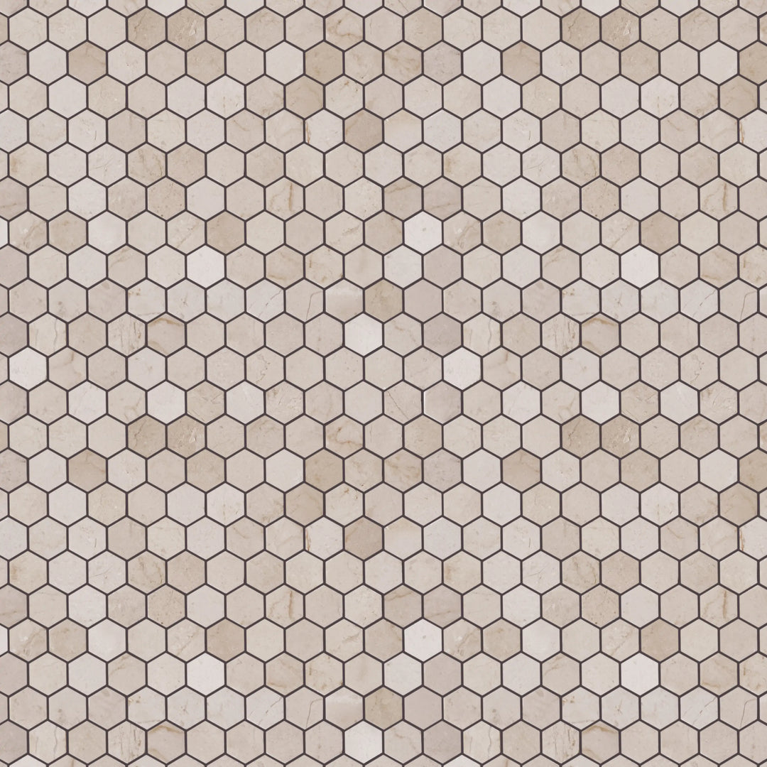 Cream Marfil Hexagon Polished Marble Mosaic Floor and Wall Tile - Sample (Product Shown is Full Size)