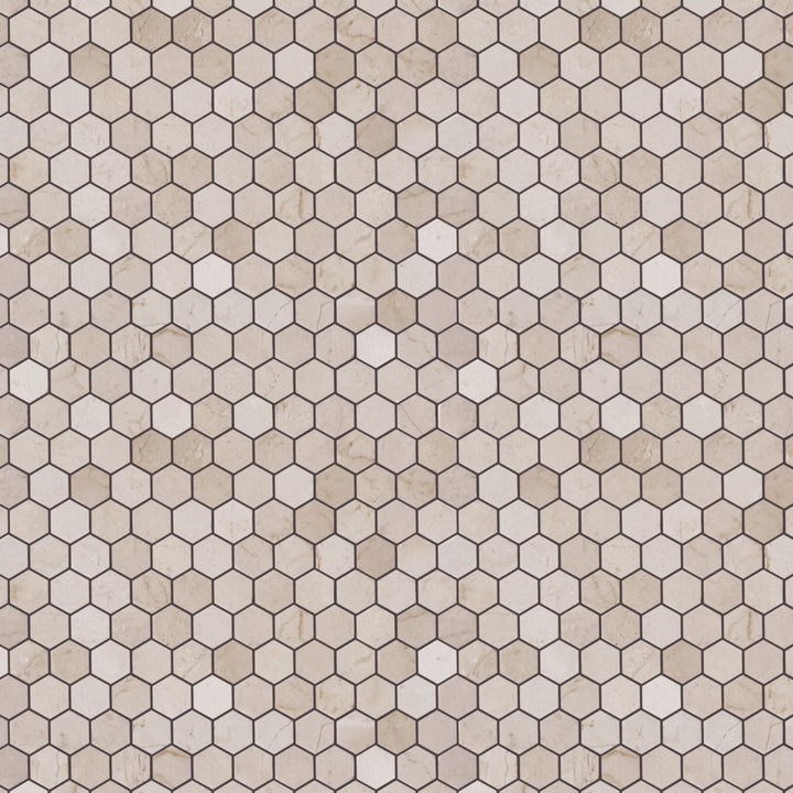 Cream Marfil Hexagon Polished Marble Mosaic Floor and Wall Tile - Sample (Product Shown is Full Size)