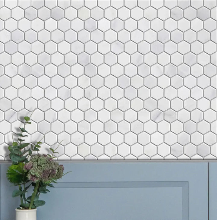 Oriental White Hexagon Honed Marble Mosaic Floor and Wall Tile - Sample (Product Shown is Full Size)