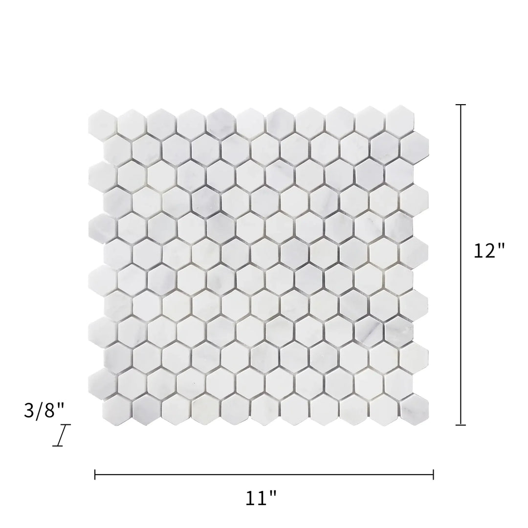 1-in Oriental White Hexagon 12-in x 11-in Marble Mosaic Floor and Wall Tile(0.92-sq. ft/ Piece)