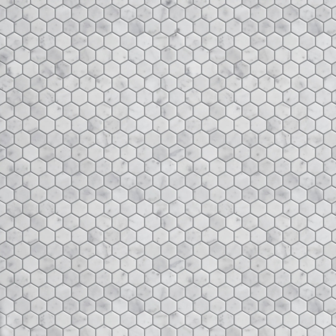 1-in Carrara White Hexagon Polished Marble Mosaic Floor and Wall Tile - Sample (Product Shown is Full Size)