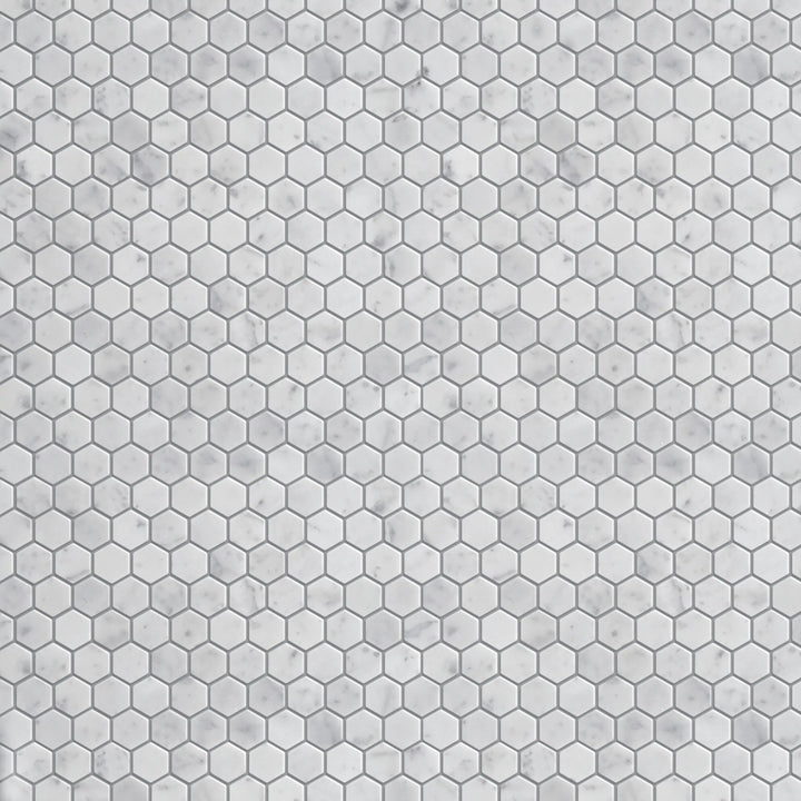 1-in Carrara White Hexagon Polished Marble Mosaic Floor and Wall Tile - Sample (Product Shown is Full Size)