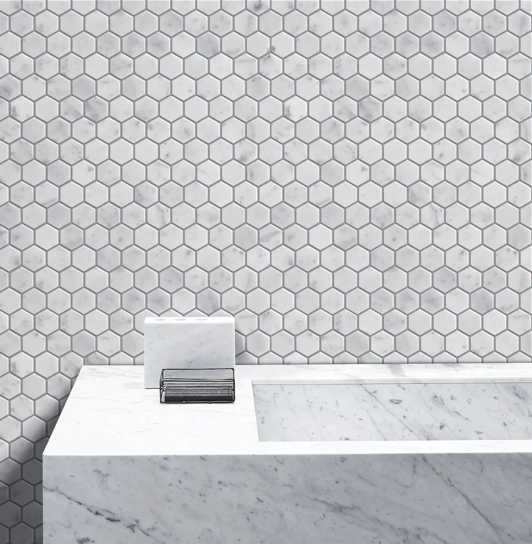 1-in Carrara White Hexagon 12-in x 11-in Marble Mosaic Floor and Wall Tile(0.92-sq. ft/ Piece)