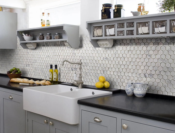 1-in Carrara White Hexagon Polished Marble Mosaic Floor and Wall Tile - Sample (Product Shown is Full Size)