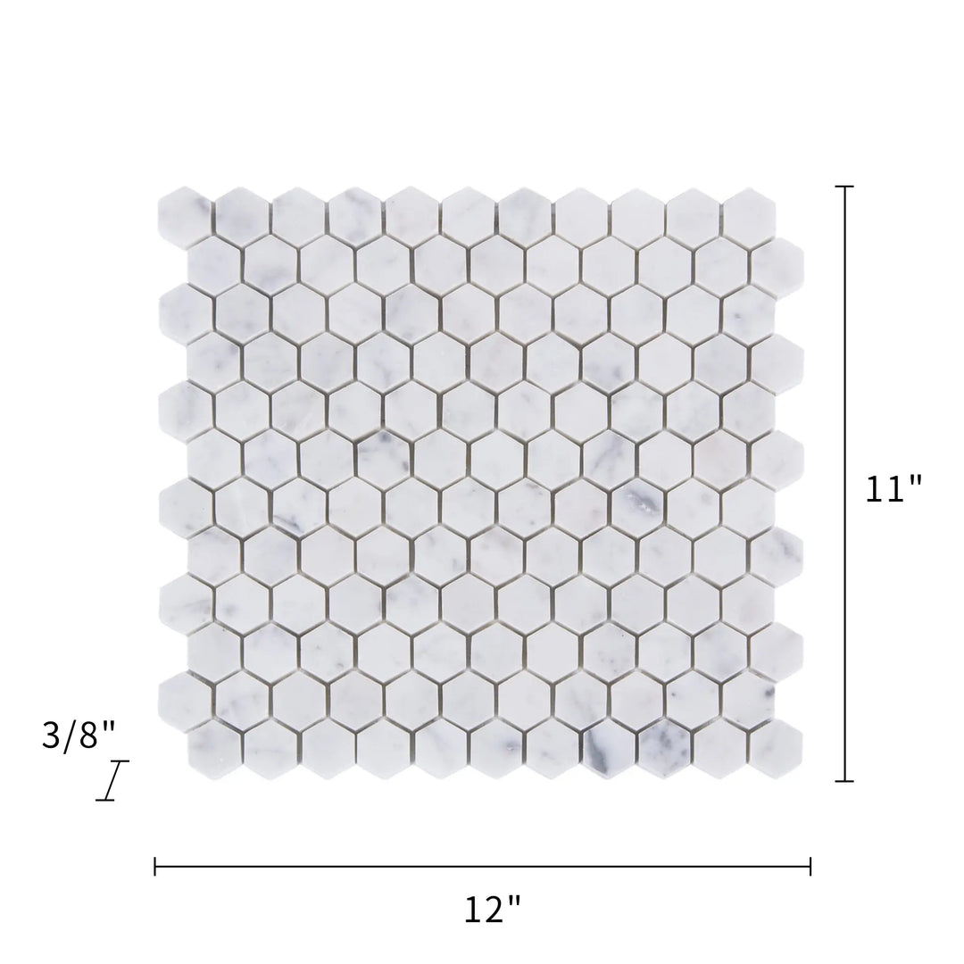 1-in Carrara White Hexagon Polished Marble Mosaic Floor and Wall Tile - Sample (Product Shown is Full Size)