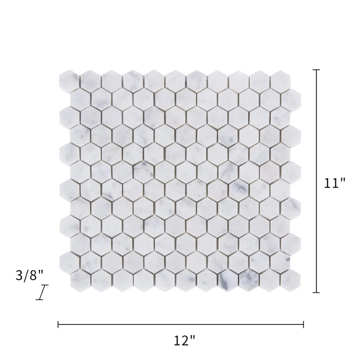 1-in Carrara White Hexagon 12-in x 11-in Marble Mosaic Floor and Wall Tile(0.92-sq. ft/ Piece)