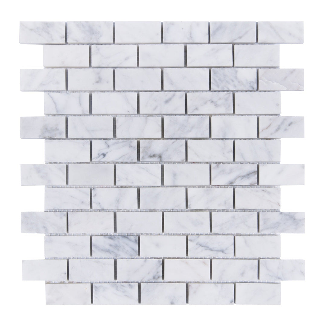 Carrara White 12-in x 11-in Polished Brick Marble Mosaic Floor and Wall Tile(0.92-sq. ft/ Piece)