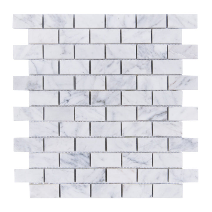 Carrara White 12-in x 11-in Polished Brick Marble Mosaic Floor and Wall Tile(0.92-sq. ft/ Piece)