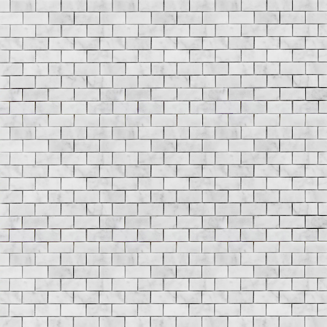 Carrara White 12-in x 11-in Polished Brick Marble Mosaic Floor and Wall Tile(0.92-sq. ft/ Piece)