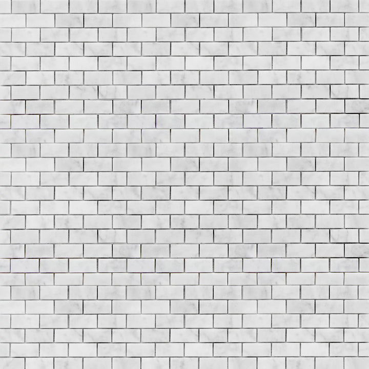 Carrara White 12-in x 11-in Polished Brick Marble Mosaic Floor and Wall Tile(0.92-sq. ft/ Piece)